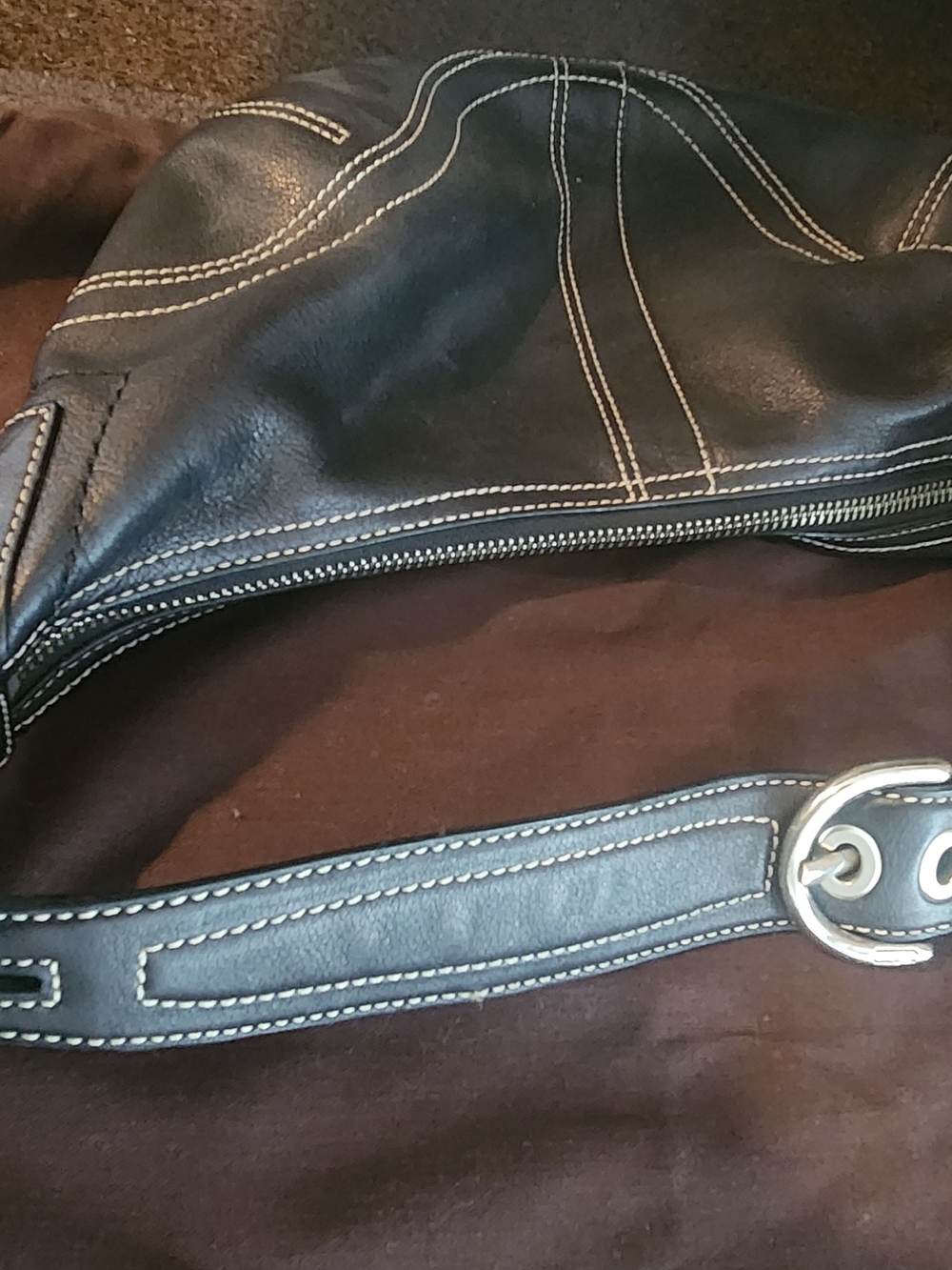 Coach Black Leather Hobo with White Contrast Stitching - Picture 6 of 6